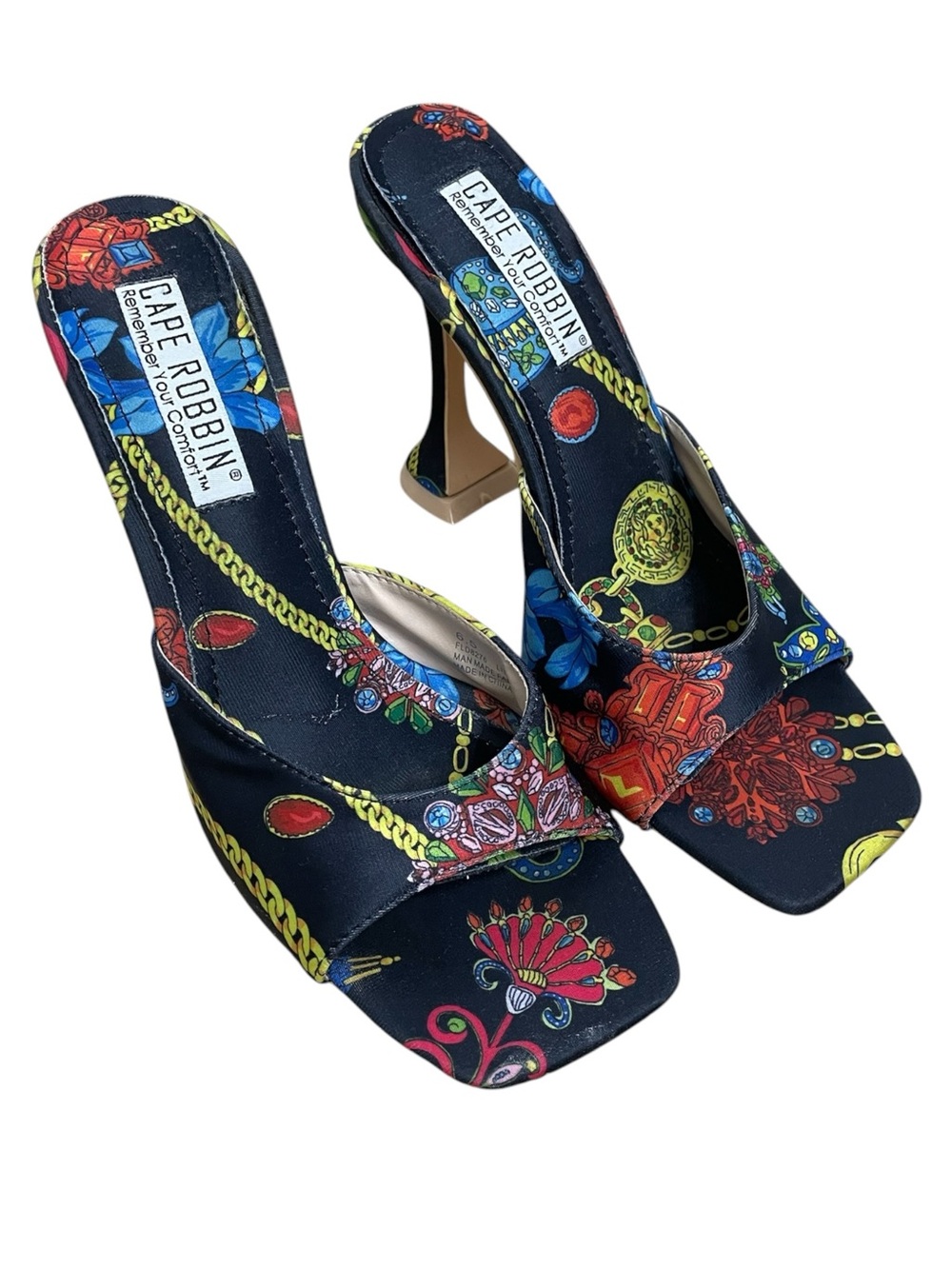 Cape Robbin Litha Printed Mule Heels Women’s Size 6.5 Multicolor Statement Shoes
